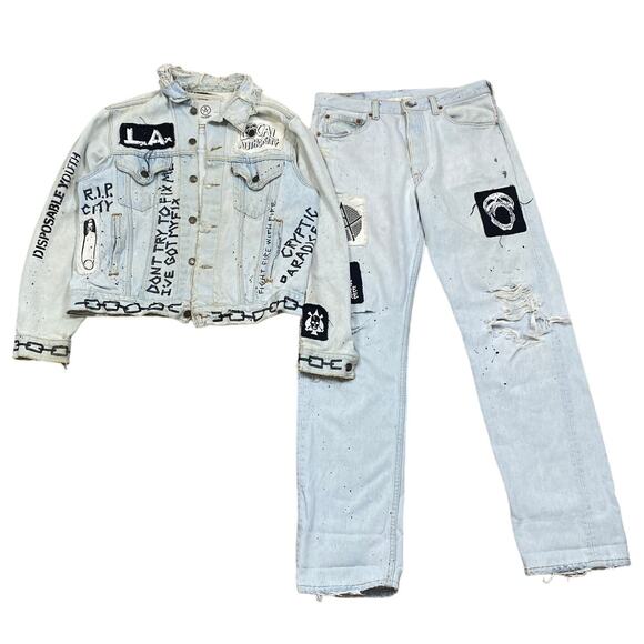 Local Authority VTG 90s Levi's Reworked Denim Jacket and Jeans Set Y2K - Picture 1 of 13